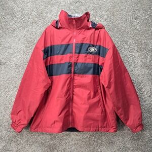 SF City Wear San Francisco Reversible Hooded Jacket Red Navy Blue Fleece Mens L